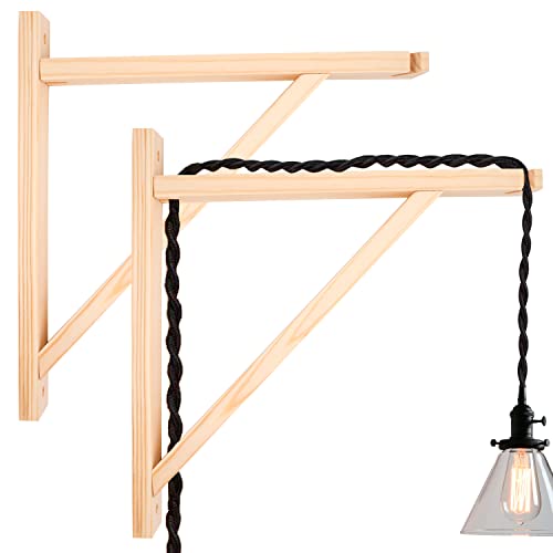 HingoFuni 2 Pack Wall Mount Natural Wood Bracket Solid Bracket Shelf Supports Kits for Sconces Pendant Lights Swag Lamps Lighting Lamps Hanging Farmhouse Design DIY Project with Screws - Image 1