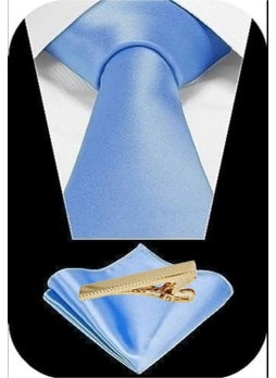 Tezzgelsin Men's Satin Tie Handkerchief and Gold Steel Tie Clip Set  - Image 1