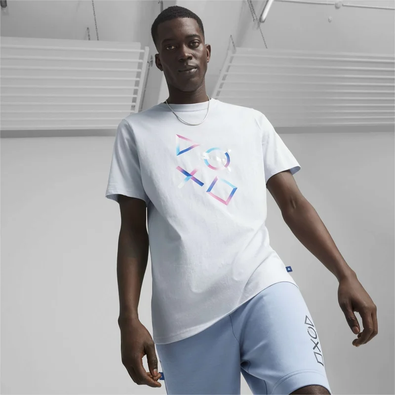 بوما Men's Silver Mist x Playstation Graphic Tee Light Gray Men's T-Shirt