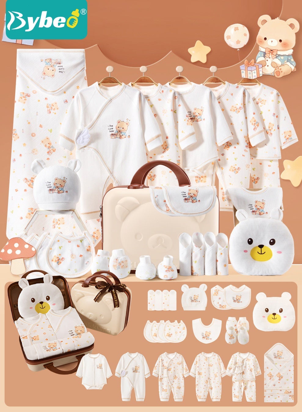 26PCS Newborn Baby Gifts Set, Newborn Layette Gift Set, Baby Clothes Accessories Set for Boys and Girls, Premium Cotton, Perfect Gift Box with Beautifully Suitcase for Spring Summer Autumn Winter