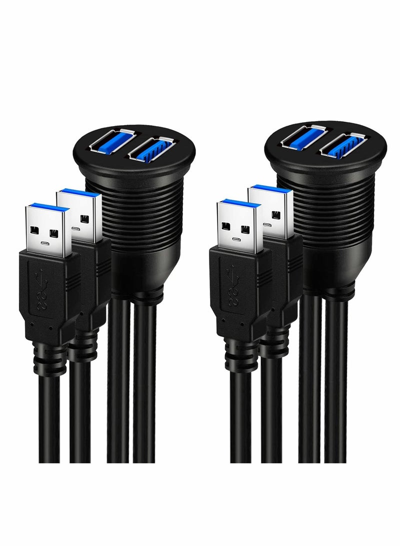 SYOSI USB Cables, Dual USB 3.0, Car Mount Flush Cable USB3.0, Male to Female Car Mount Extension Cable Waterproof, for Car Truck Boat Motorcycle Dashboard Panel 3ft, 2 Pack - Image 1