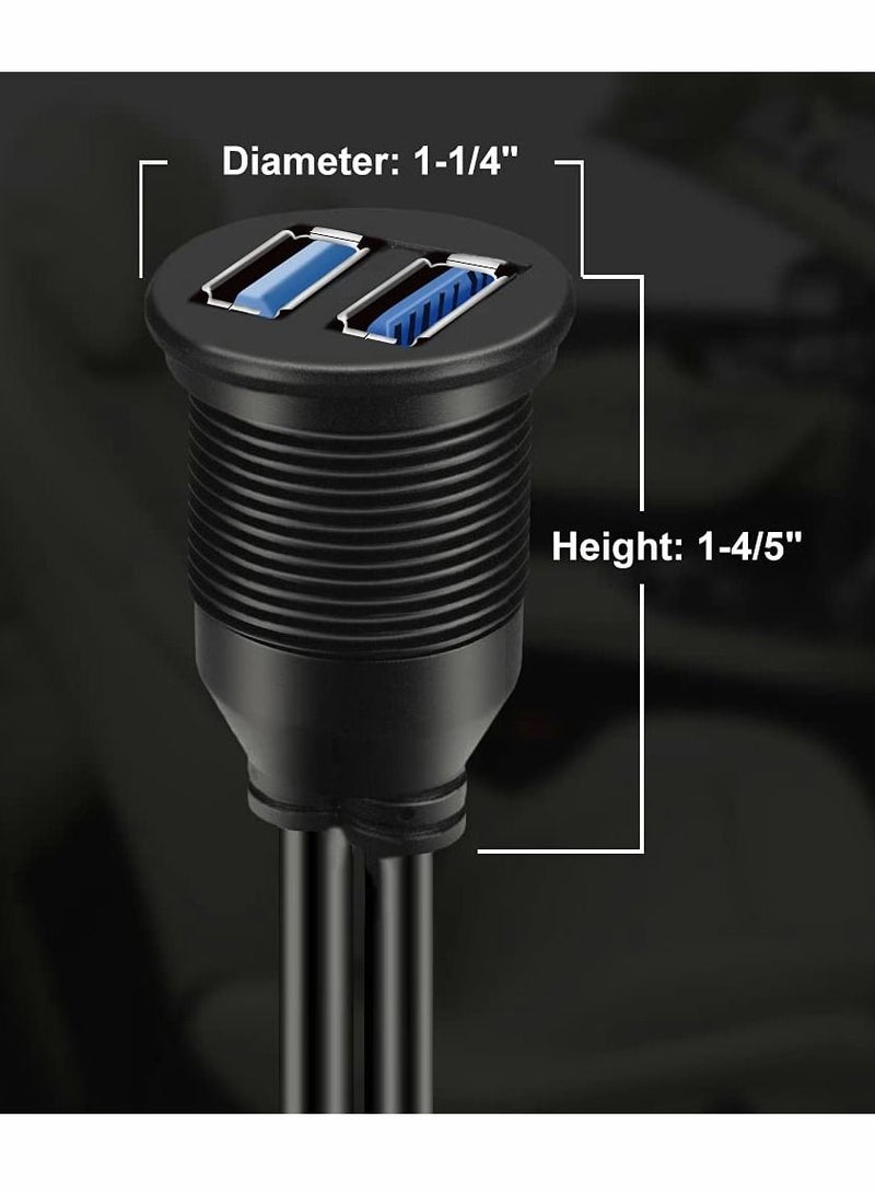 SYOSI USB Cables, Dual USB 3.0, Car Mount Flush Cable USB3.0, Male to Female Car Mount Extension Cable Waterproof, for Car Truck Boat Motorcycle Dashboard Panel 3ft, 2 Pack - Image 3