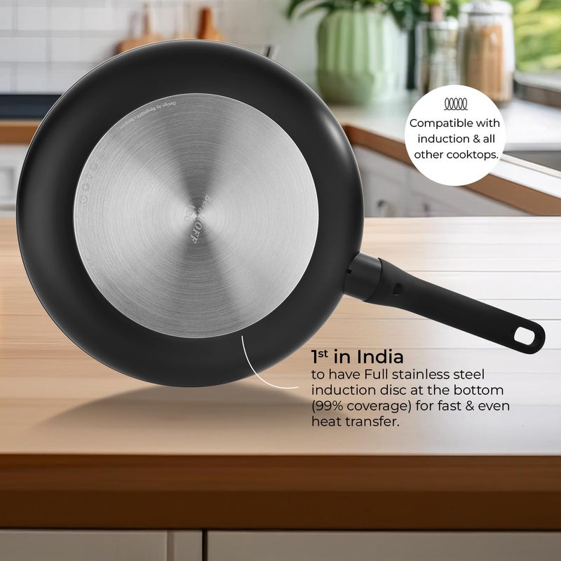 Berghoff 24 cm Recycled Aluminum Non-Stick Cooking Fry Pan & Toughened Glass Lid | CeraGreen Ceramic Coating | PTFE, PFAS Free | Induction, Dishwasher Ready | Black | 5 Yr Warranty - Image 3