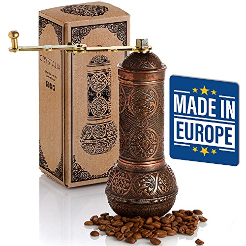 Crystalia Refillable Coffee Grinder, Authentic Manual Mill with Adjustable Grinder, Metal Coffee Mill with Handle, Antique Coffe Grinder with Hand Crank, Adjustable Coarseness - Image 1
