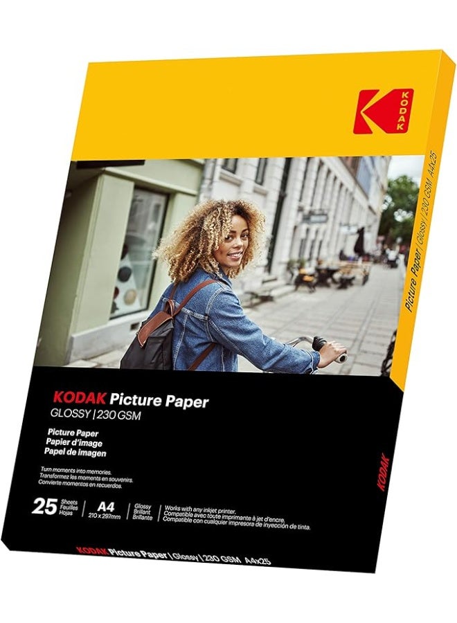 Kodak 25 ورقة ورق صور لامع A4 - Image 1