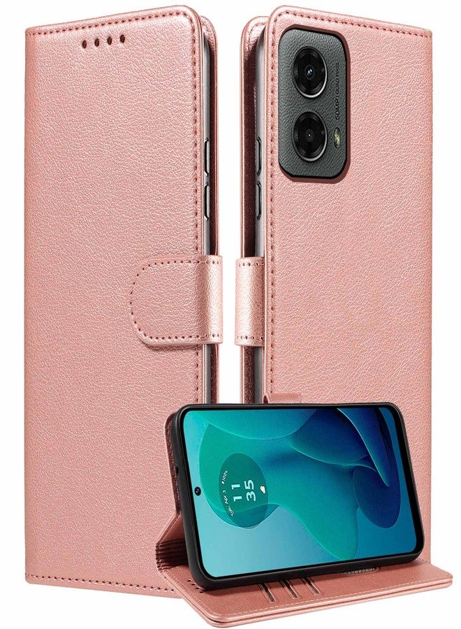 جانكالم جراب JanCalm لهاتف Moto G 5G 2024/Play 5G 2024، جراب قلاب للهاتف مزود بتقنية حجب RFID، [حامل بطاقات/فتحات نقود] [مسند] غطاء جلدي واقٍ بمشبك مغناطيسي (ذهبي وردي) - Image 1