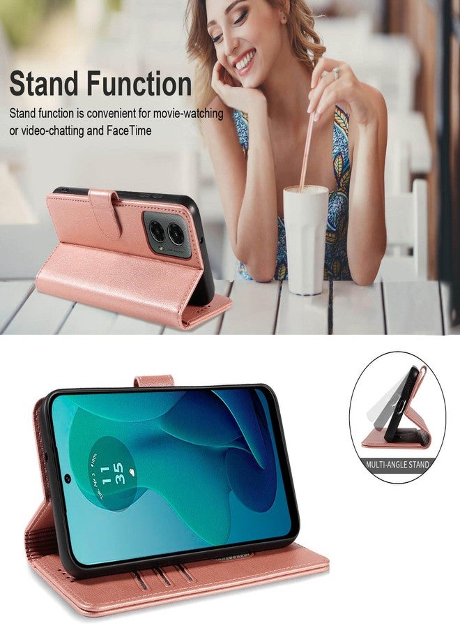 جانكالم جراب JanCalm لهاتف Moto G 5G 2024/Play 5G 2024، جراب قلاب للهاتف مزود بتقنية حجب RFID، [حامل بطاقات/فتحات نقود] [مسند] غطاء جلدي واقٍ بمشبك مغناطيسي (ذهبي وردي) - Image 4