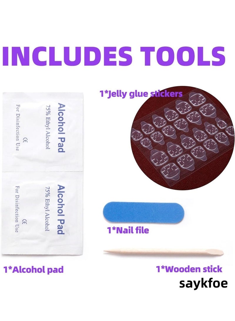 saykfoe 48 Pcs French Press on Nails and Toenails Set, French Tip Square Nail Toenails White Medium Coffin Glossy False Nails Feet, with Adhesive Jelly glue Nail File for Women and Girls - Image 2