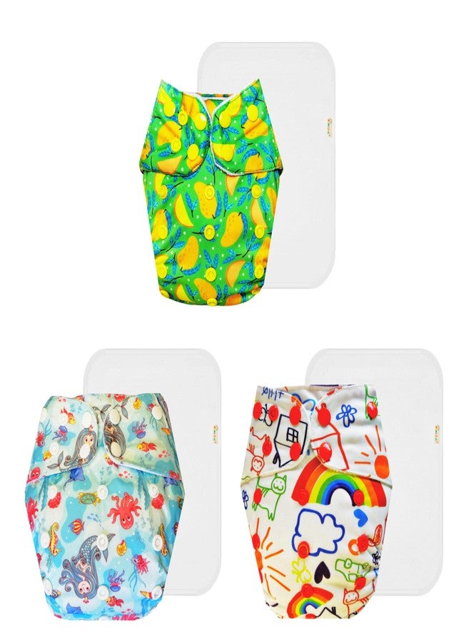 Dumbledo Premium Cloth Diaper with Cotton Insert (Pack of 3) | Soft & Gentle | Leakproof | Adjustable Snaps | Worry-Free Diapering | 3 Months - 3 Years | Unisex Baby - Image 1
