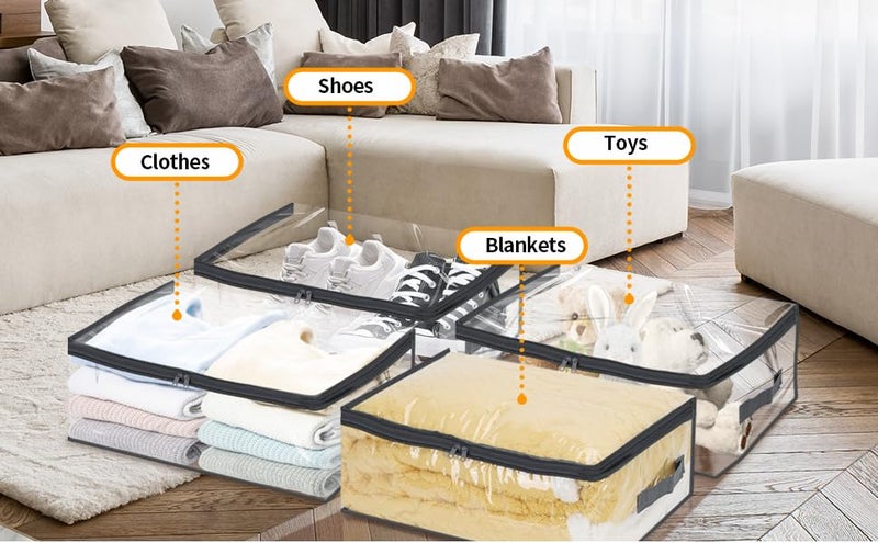 Blendmix Transparent Plastic Clothes Storage Bag Pack of 6|Foldable Saree Organiser for Wardrobe|Saree covers for storage|Clothes Organiser for Wardrobe|Saree Covers with Zip for Storage|Garments Saree Bags - Image 5