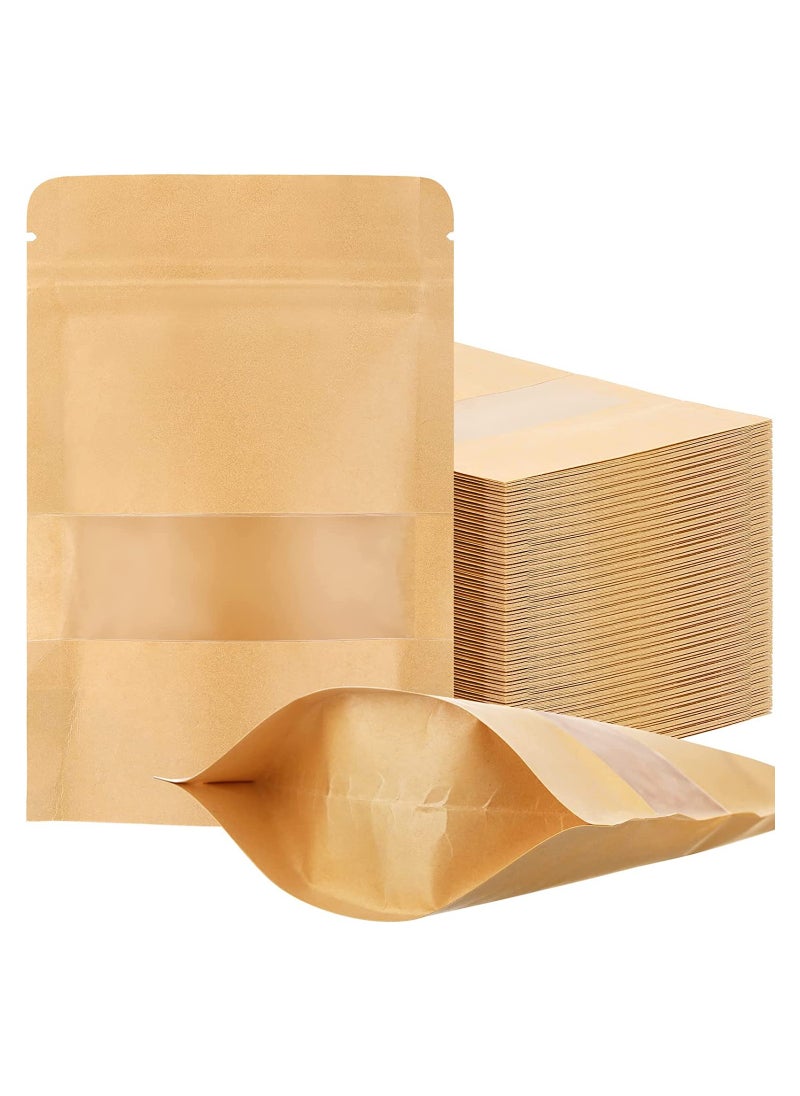 SYOSI 50 قطعة أكياس طعام كرافت قابلة للطي مع Zip Lock قابلة لإعادة الاستخدام مع نافذة شفافة وشق تمزيق سميكة قابلة للختم الحراري أو تخزين بسكويت ووجبات خفيفة وشاي ومشروبات 15*22 سم  - Image 1