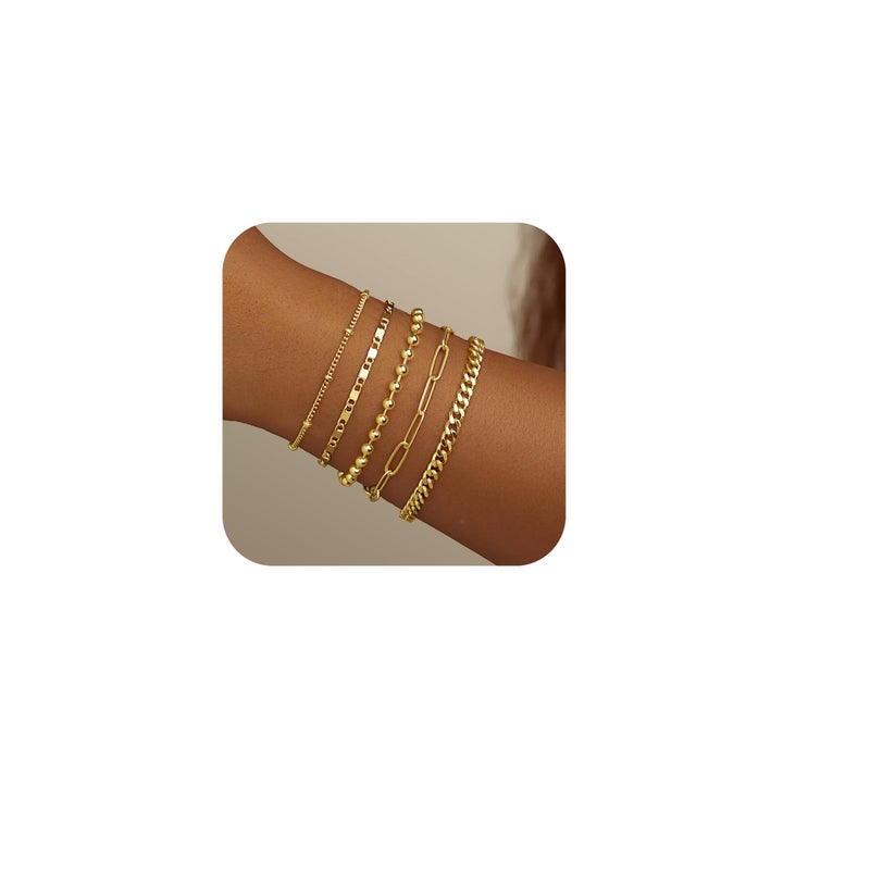 Poxtex Gold Bracelets for Women,Dainty Bracelets Set for Women Trendy, Gold Bracelets Stack With Beaded, Cuban, Paperclip, Heart, Snake, Rope, Pearl, Cross, Hand Chain, Silver Jewelry Gifts for Women Mom - Image 2