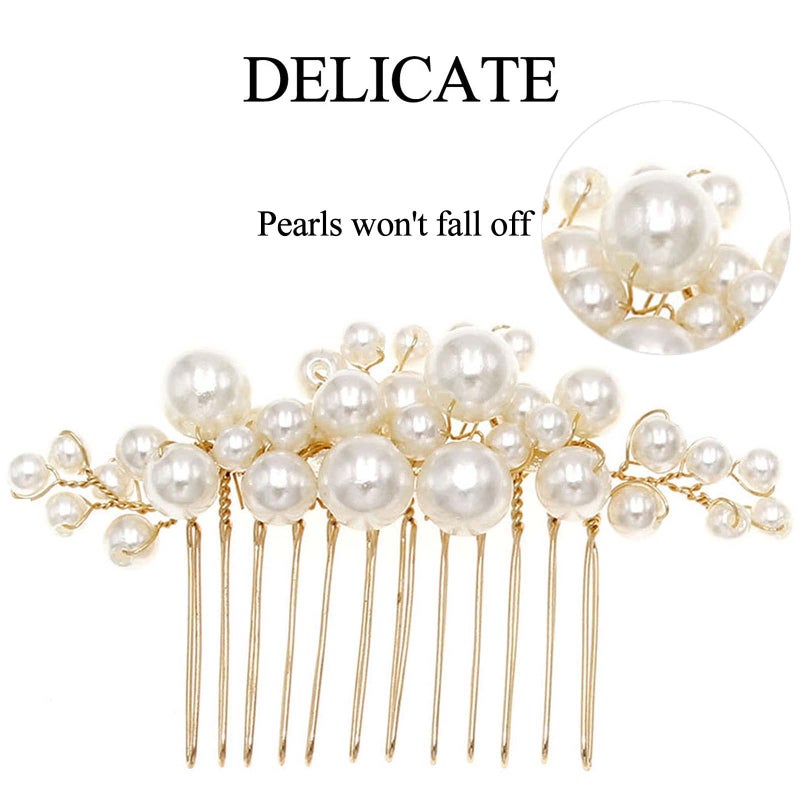 Sppry Pearl Hair Combs and Hair Pins for Bridal Women, Decorative Hair Accessories for Wedding Prom, Set of 5 (Gold) - Image 4