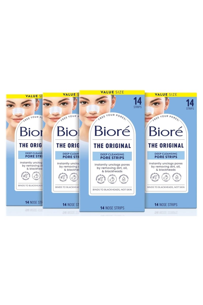 Biore Biore Original Deep Cleansing Pore Strips – Nose Strips for Blackhead Removal, with Instant Pore Unclogging, C-Bond Technology, Oil-Free, Non-Comedogenic, 14 Count, 4-Pack - Image 1