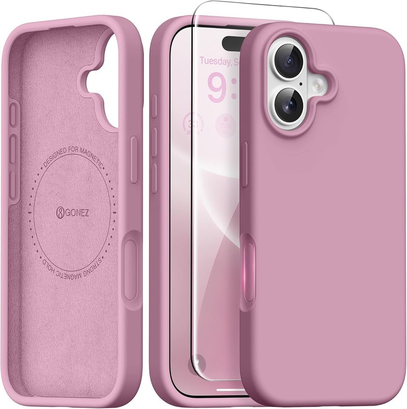 GONEZ Magnetic for iPhone 16 Case, Compatible with MagSafe, [Screen Protector + Camera Lens Protector], Liquid Silicone Shockproof Protective Phone Case for iPhone 16 6.1", Blackcurrant - Image 1