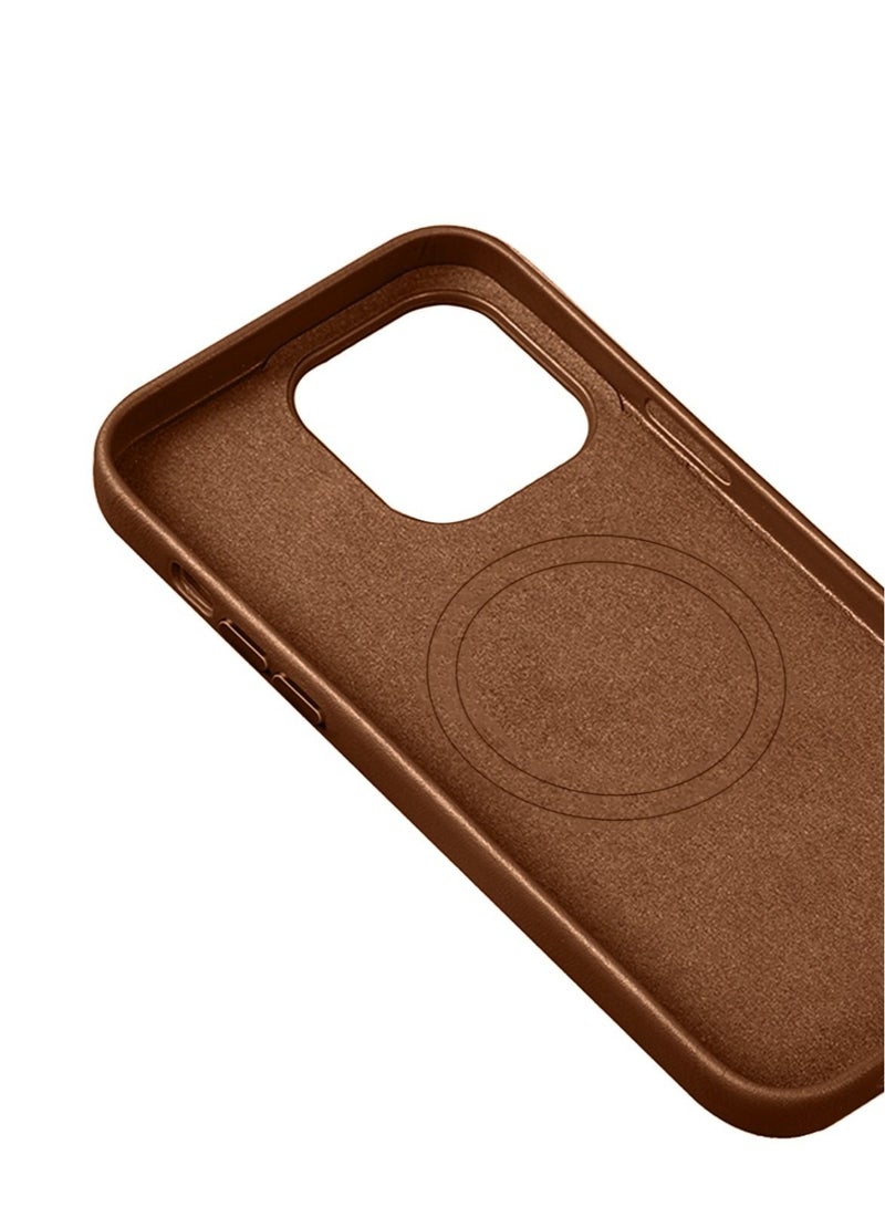 Techie Premium Leather Magsafe Back Case for Apple iPhone 14 Pro Brown - Image 2