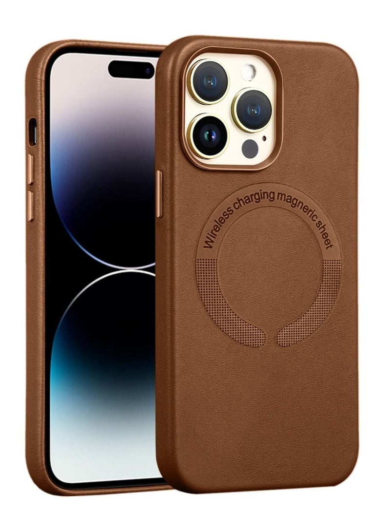 Techie Premium Leather Magsafe Back Case for Apple iPhone 14 Pro Brown - Image 1