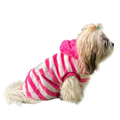 Lulala Dog Hoodie Fuzzy Sweater with Leash Hole - Small Dog & Cat Clothes Warm Soft Cozy Hooded Sweatshirt for Winter.(Pink-6Inch) - Image 1