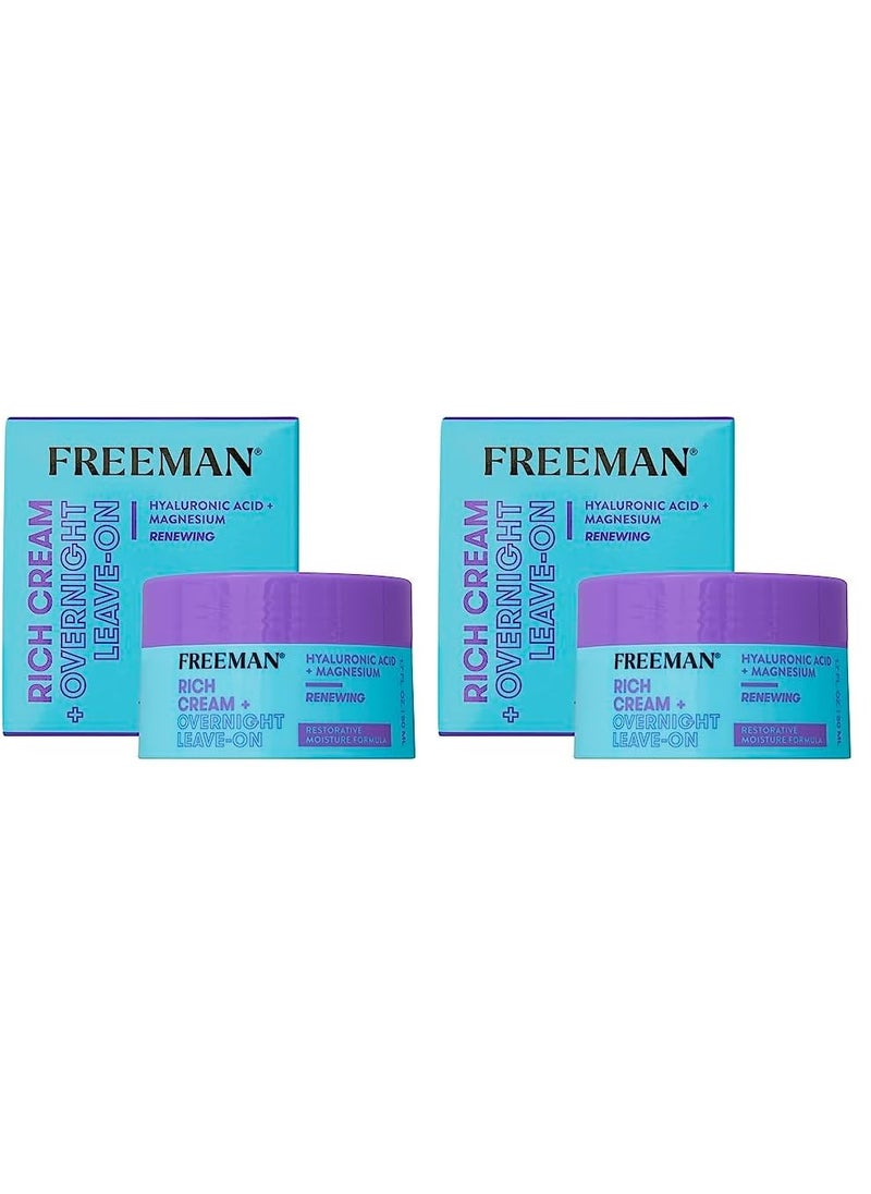Freeman - Freeman Restorative Moisturizing  Repairing Rich Cream  Overnight LeaveOn Treatment For Dull  Tired Skin Infused With Magnesium  Hyaluronic Acid To Hydrate 17 floz 50 mL Jar Pack of 2 - Image 1
