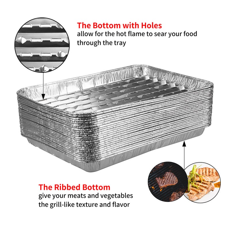 Roponan 30-Pack Disposable Grill Toppers, Aluminum Foil Grill Pans with Holes, Grill Accessories for Barbecue, Outdoor Cooking and Camping - Image 2
