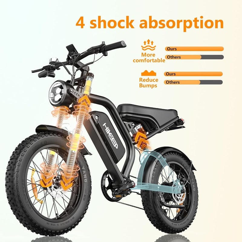 HiKeep Electric Bike for Adults, 20 inch Fat Tire Ebike with Peak 1500W Motor 48V13Ah/15Ah/25Ah Battery Up to 32/38MPH 62/68Miles, 7 Speed Dirt Electric Motorcycle Bicycle - Image 4