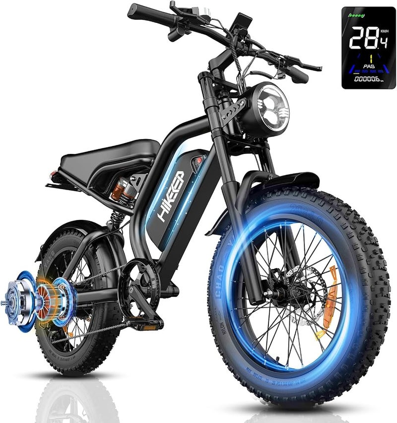 HiKeep Electric Bike for Adults, 20 inch Fat Tire Ebike with Peak 1500W Motor 48V13Ah/15Ah/25Ah Battery Up to 32/38MPH 62/68Miles, 7 Speed Dirt Electric Motorcycle Bicycle - Image 1