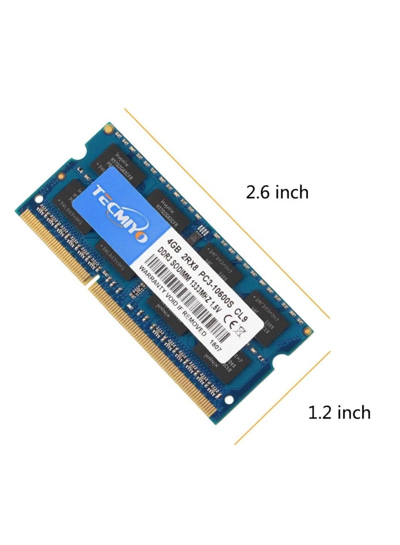 "ذاكرة لاب توب DDR3 بسعة 4GB وتردد 1333MHz – SODIMM، 204-Pin، PC3-10600، أداء عالي" - Image 2