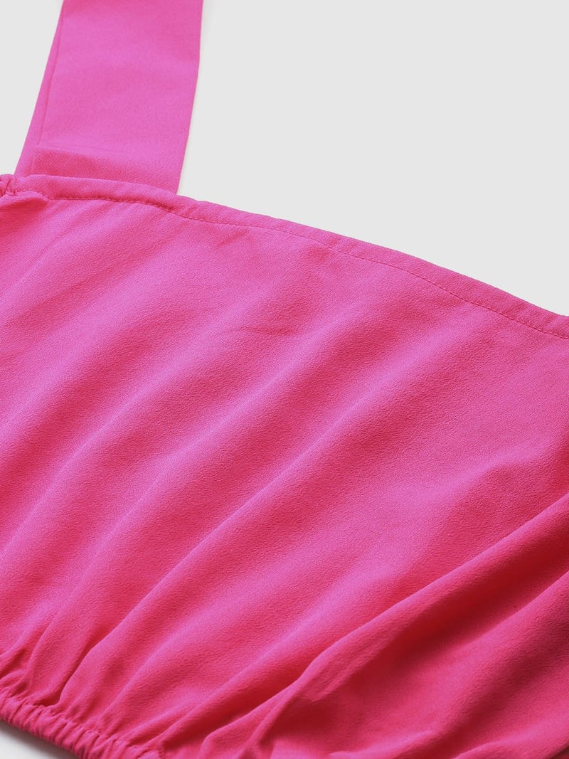 Ahalyaa Pink Solid Crop Top with Palazzos and Printed Shrug - Image 5