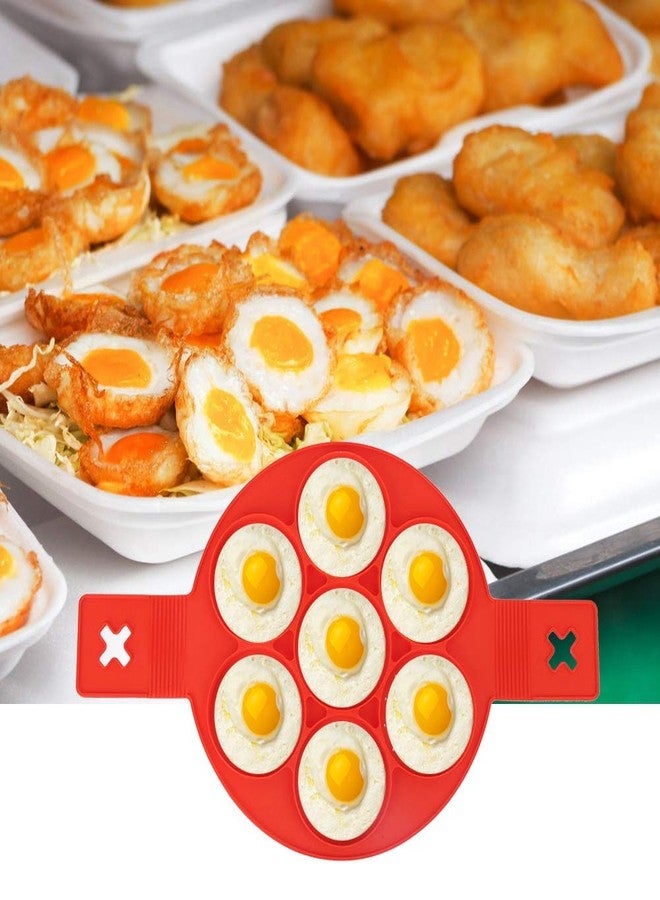 Fdit 2 Pcs Silicone Non-Stick Pancake Molds, 7-Hole Round Egg Ring for DIY Breakfast Cooking Microwave Oven Safe Baking Tools Red - Image 4