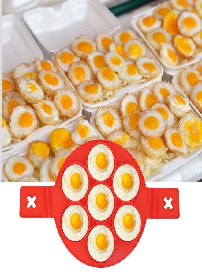 Fdit 2 Pcs Silicone Non-Stick Pancake Molds, 7-Hole Round Egg Ring for DIY Breakfast Cooking Microwave Oven Safe Baking Tools Red - Image 5