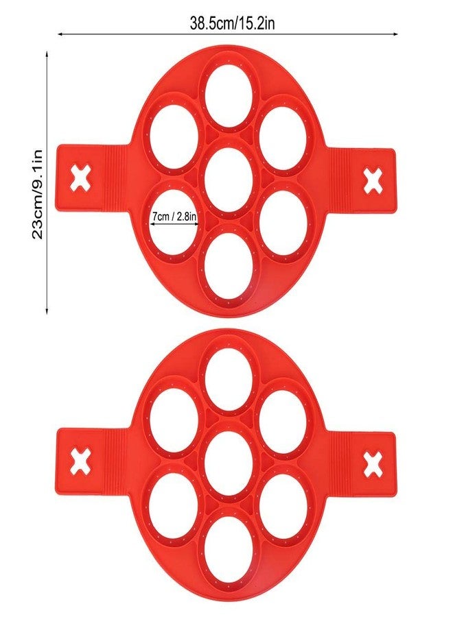 Fdit 2 Pcs Silicone Non-Stick Pancake Molds, 7-Hole Round Egg Ring for DIY Breakfast Cooking Microwave Oven Safe Baking Tools Red - Image 3