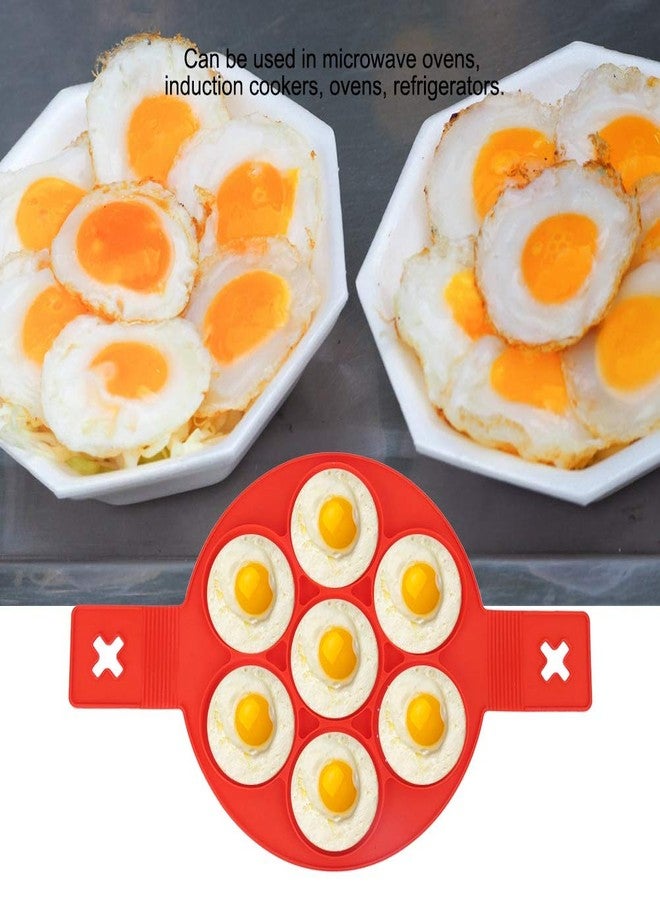 Fdit 2 Pcs Silicone Non-Stick Pancake Molds, 7-Hole Round Egg Ring for DIY Breakfast Cooking Microwave Oven Safe Baking Tools Red - Image 2