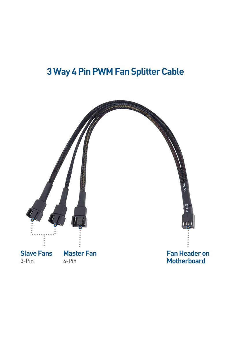 غنافوتو 2 حزمة كابل تقسيم مروحة PWM، مقسم مروحة PWM من 1 إلى 3 متوافق مع مراوح تبريد الكمبيوتر ذات 3 و 4 سنون، 10.63 بوصة، أسود - Image 5