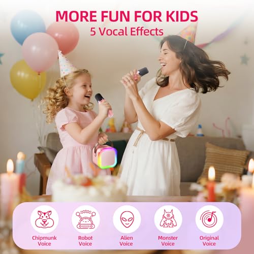 Kinglucky Mini Karaoke Machine for Kids & Girls Age 3–12, 2025 Top Christmas & Birthday Gift for 3–12 Year Old Girls, Kids' Personal Video Players Accessories with 2 Wireless Microphones – Pink - Image 3