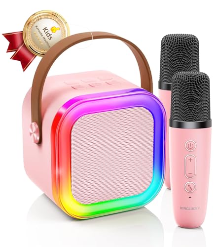Kinglucky Mini Karaoke Machine for Kids & Girls Age 3–12, 2025 Top Christmas & Birthday Gift for 3–12 Year Old Girls, Kids' Personal Video Players Accessories with 2 Wireless Microphones – Pink - Image 1