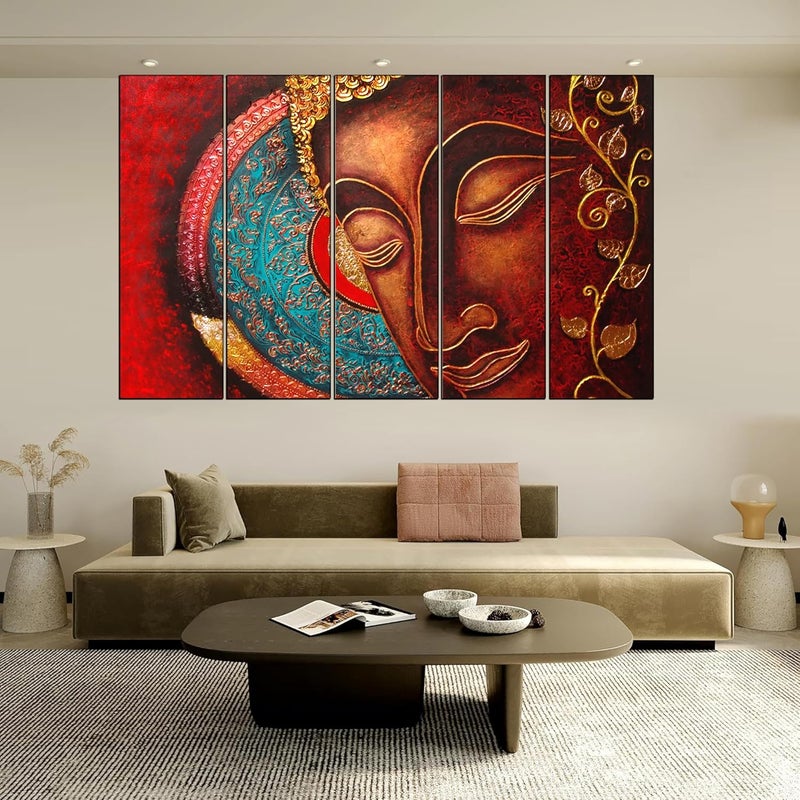 KYARA ARTS Wooden Framed, Buddha Wall Painting With Frame Multicolor 30 Inch X 50 Inch Set Of 5 (Design-1) - Image 3
