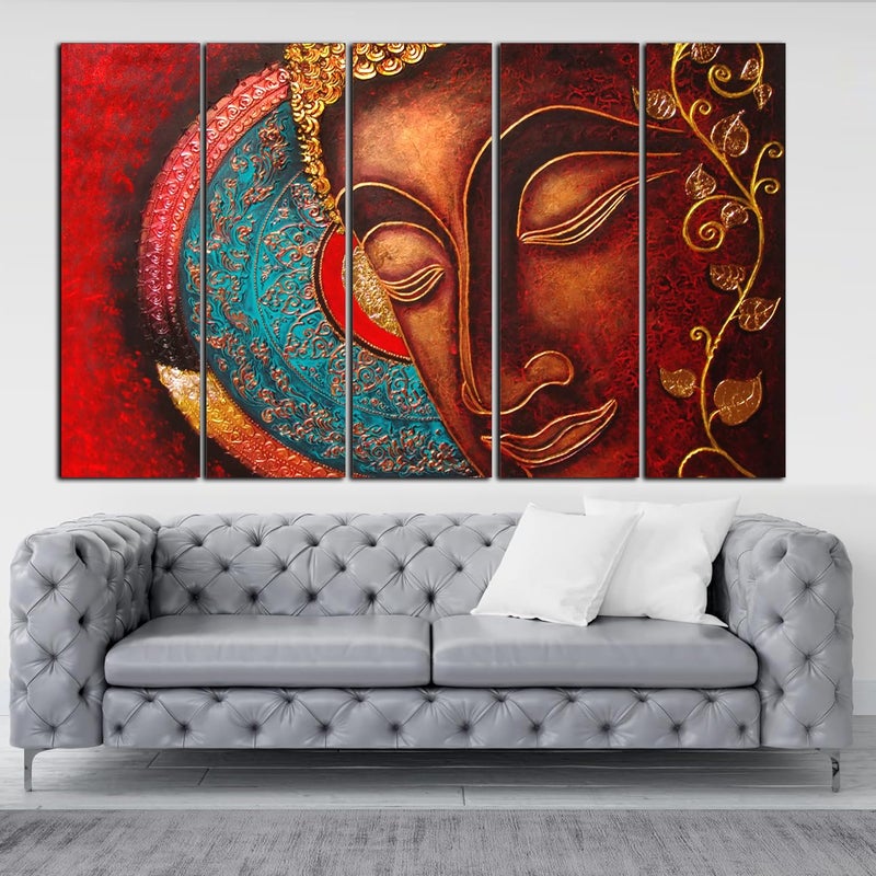 KYARA ARTS Wooden Framed, Buddha Wall Painting With Frame Multicolor 30 Inch X 50 Inch Set Of 5 (Design-1) - Image 2