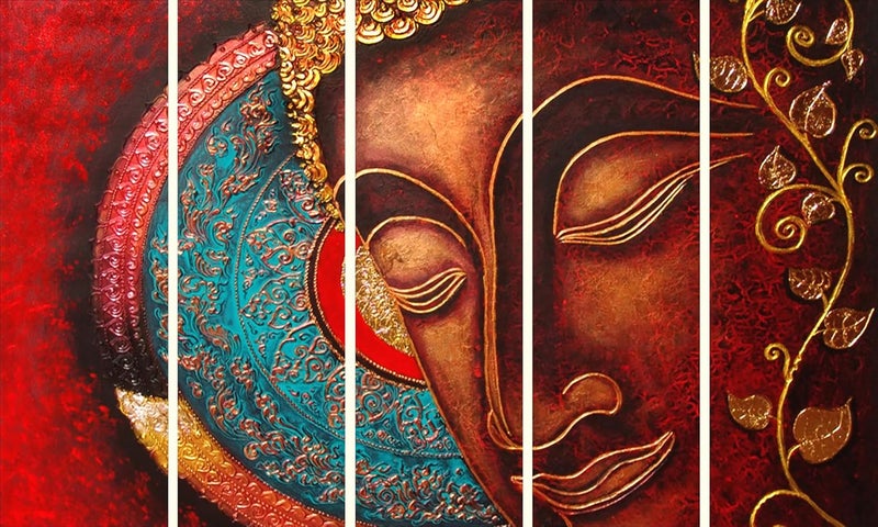 KYARA ARTS Wooden Framed, Buddha Wall Painting With Frame Multicolor 30 Inch X 50 Inch Set Of 5 (Design-1) - Image 4