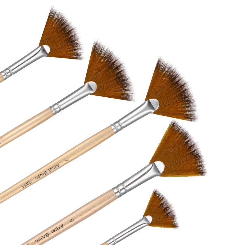 Prasacco 5 Pieces Fan Brush for Painting Oil Acrylic Paint Brushes Artist Fan Brushes Nylon Hair Long Wood Handle Painting Brush for Acrylic Watercolor Oil Gouche Painting1 3 5 7 9