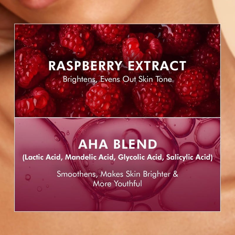 MCaffeine Brightening Raspberry Body Scrub | Tan Removal | AHAs - Lactic & Glycolic Acid, Niacinamide | Vitamin C Rich for Brighter, Soft Skin | Remove Dry, Dead Skin | Fruity Berries Aroma - 175g - Image 3