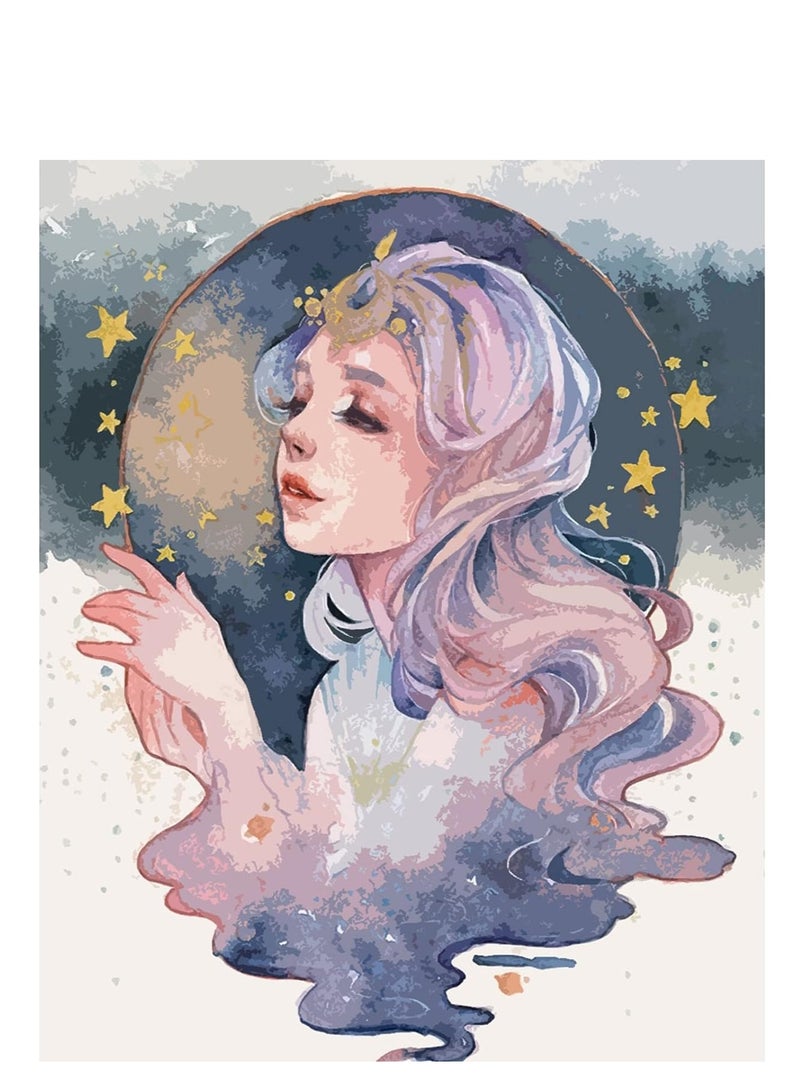 SOLARAE Paint by Numbers Kits Canvas DIY Gift Oil Painting for Kids, Students Adults Beginner with Brushes and Acrylic Pigment Ink Painting Pretty Girl Portrait Picture Without Frame - Image 1