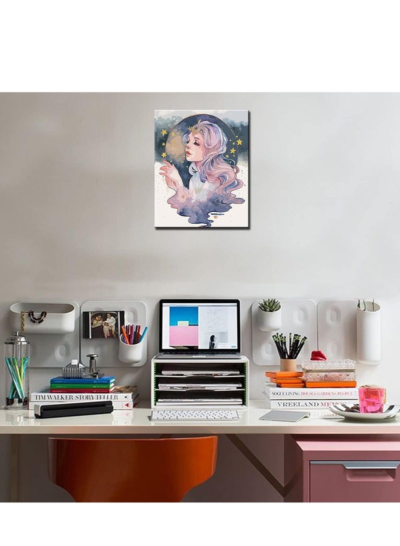 SOLARAE Paint by Numbers Kits Canvas DIY Gift Oil Painting for Kids, Students Adults Beginner with Brushes and Acrylic Pigment Ink Painting Pretty Girl Portrait Picture Without Frame - Image 3