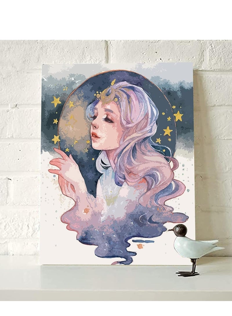 SOLARAE Paint by Numbers Kits Canvas DIY Gift Oil Painting for Kids, Students Adults Beginner with Brushes and Acrylic Pigment Ink Painting Pretty Girl Portrait Picture Without Frame - Image 2