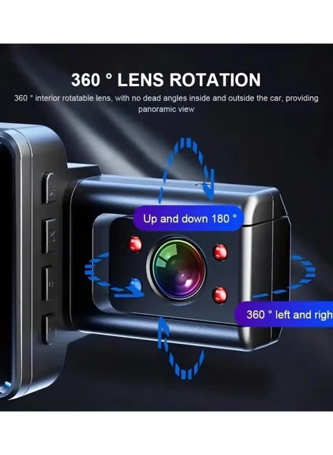 4K three lens driving record，3-inch screen with built-in GPS, WiFi, car DVR, 24-hour parking monitoring, infrared night vision, rear camera，Front, interior, and rear reversing camera,Full screen reverse image,Emergency snapshot,loop recording ﻿ - Image 4