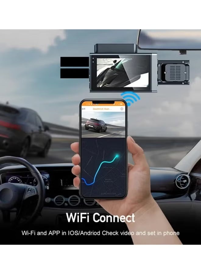 4K three lens driving record，3-inch screen with built-in GPS, WiFi, car DVR, 24-hour parking monitoring, infrared night vision, rear camera，Front, interior, and rear reversing camera,Full screen reverse image,Emergency snapshot,loop recording ﻿ - Image 5