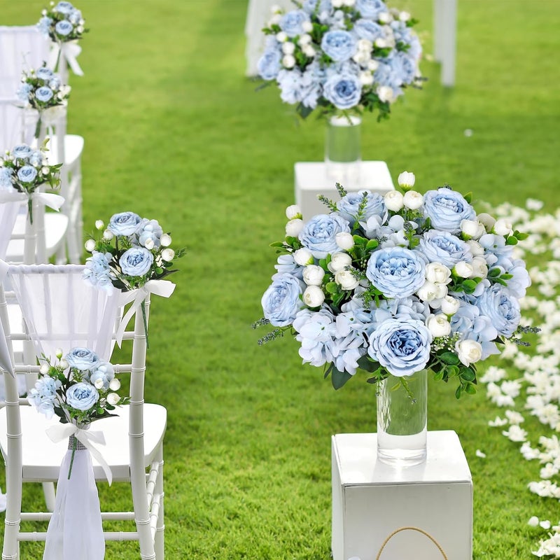 SOMYTING Peony Artificial Flowers Peony Bouquet Artificial Flowers Silk Peony Bouquets for Wedding Party Table Centrepieces Flower Arrangement Home Decor (4, Blue/White) - Image 5
