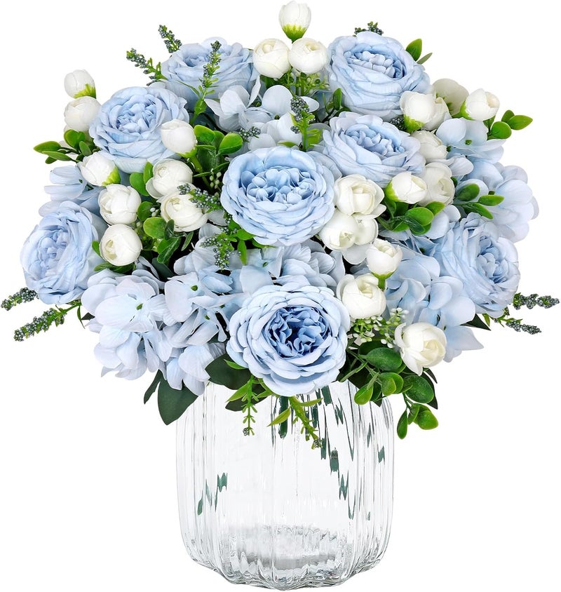 SOMYTING Peony Artificial Flowers Peony Bouquet Artificial Flowers Silk Peony Bouquets for Wedding Party Table Centrepieces Flower Arrangement Home Decor (4, Blue/White) - Image 1