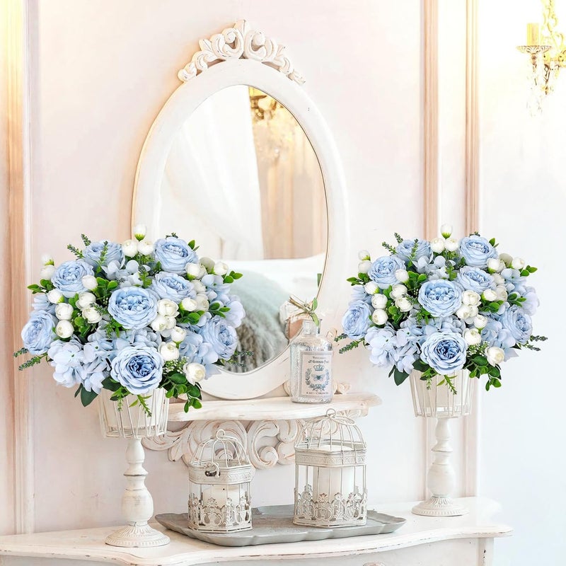 SOMYTING Peony Artificial Flowers Peony Bouquet Artificial Flowers Silk Peony Bouquets for Wedding Party Table Centrepieces Flower Arrangement Home Decor (4, Blue/White) - Image 3