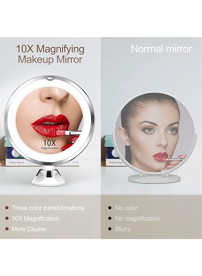 erorex Magnifying Mirror With Light 10X Magnifying 3 Light Modes Makeup Mirror With Suction Cups Intelligent Switch 360 Degree Swivel Joint Portable For Detailed Makeup Close Skincare - Image 3
