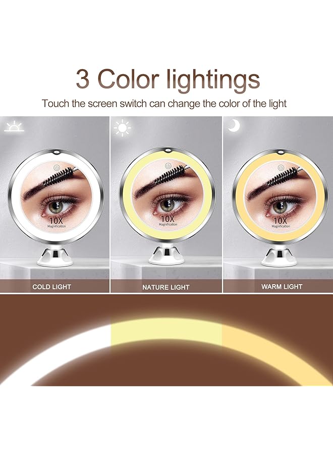erorex Magnifying Mirror With Light 10X Magnifying 3 Light Modes Makeup Mirror With Suction Cups Intelligent Switch 360 Degree Swivel Joint Portable For Detailed Makeup Close Skincare - Image 4